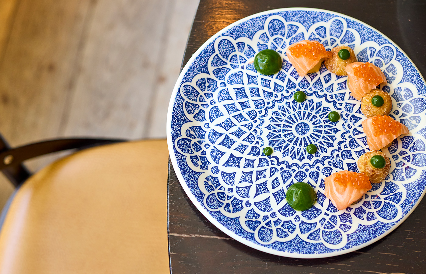 appetizer dish sitting on table in Italian restaurant from above